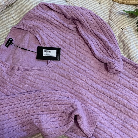 Lilac Cable Knit V Front Sweater Dress | PLT - Picture 5 of 8